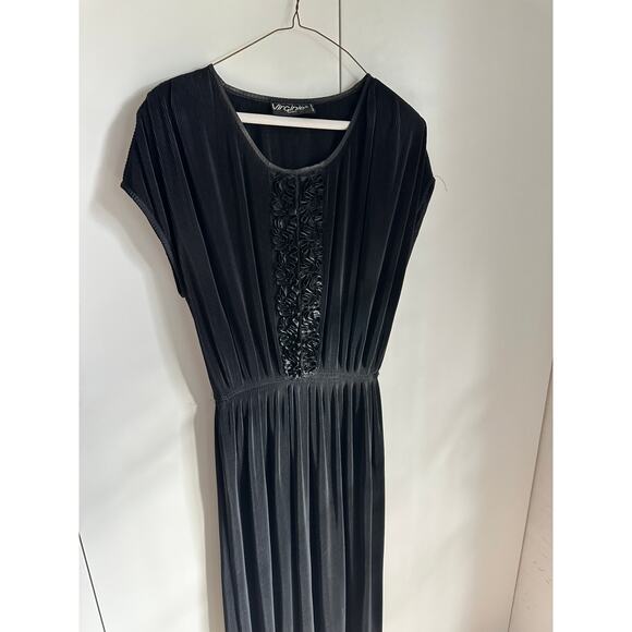 Virginie Paris Floral Micropleated Dress Black Made in France Statement SZ L - Picture 6 of 9